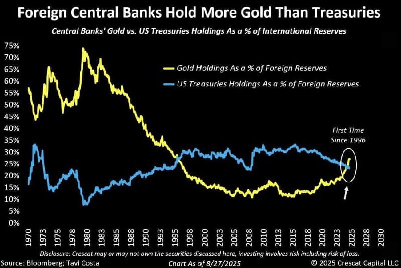 Foreign Central Banks Surpass U.S. Treasury Holdings in Gold for First Time in 30 Years