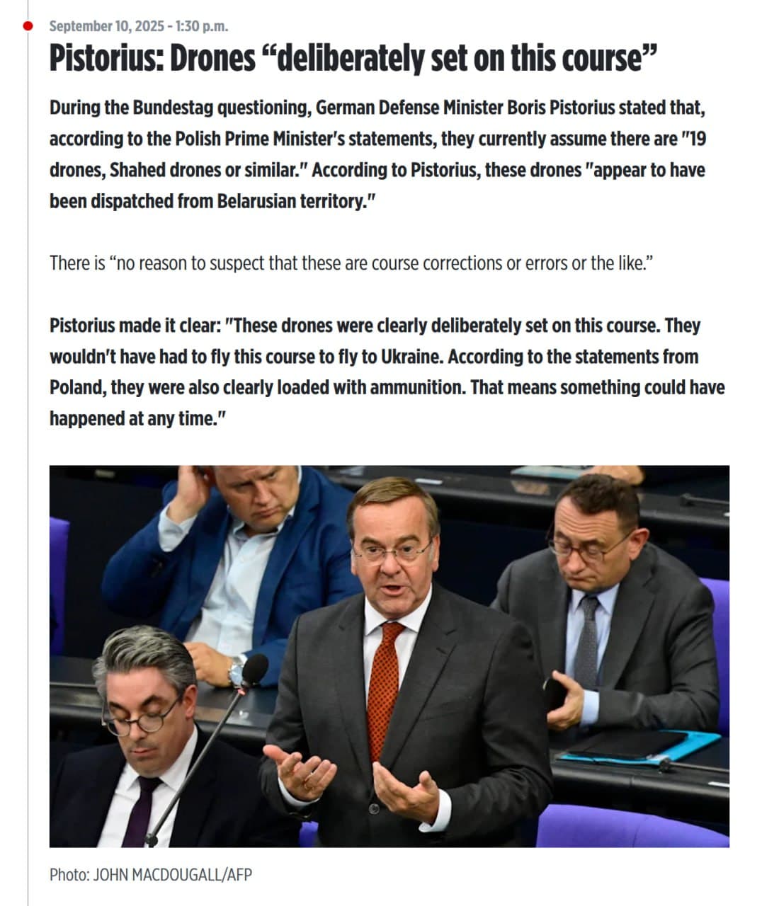 Russia Targets Poland with Drones, German Minister Warns