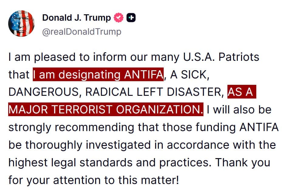Featured image for: Trump designates ANTIFA as a major terrorist organization Trump designates ANTIFA as a major terrorist organization