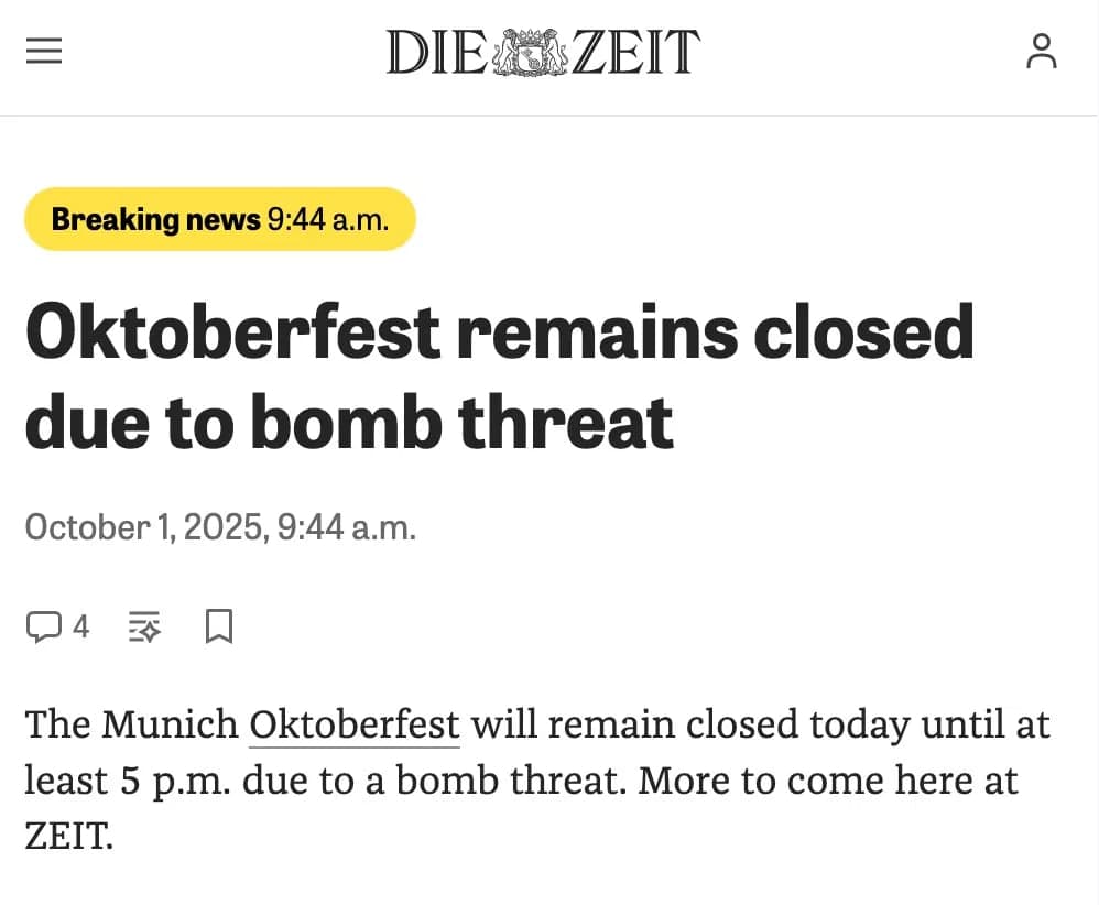 Oktoberfest in Munich closed due to verified bomb threat