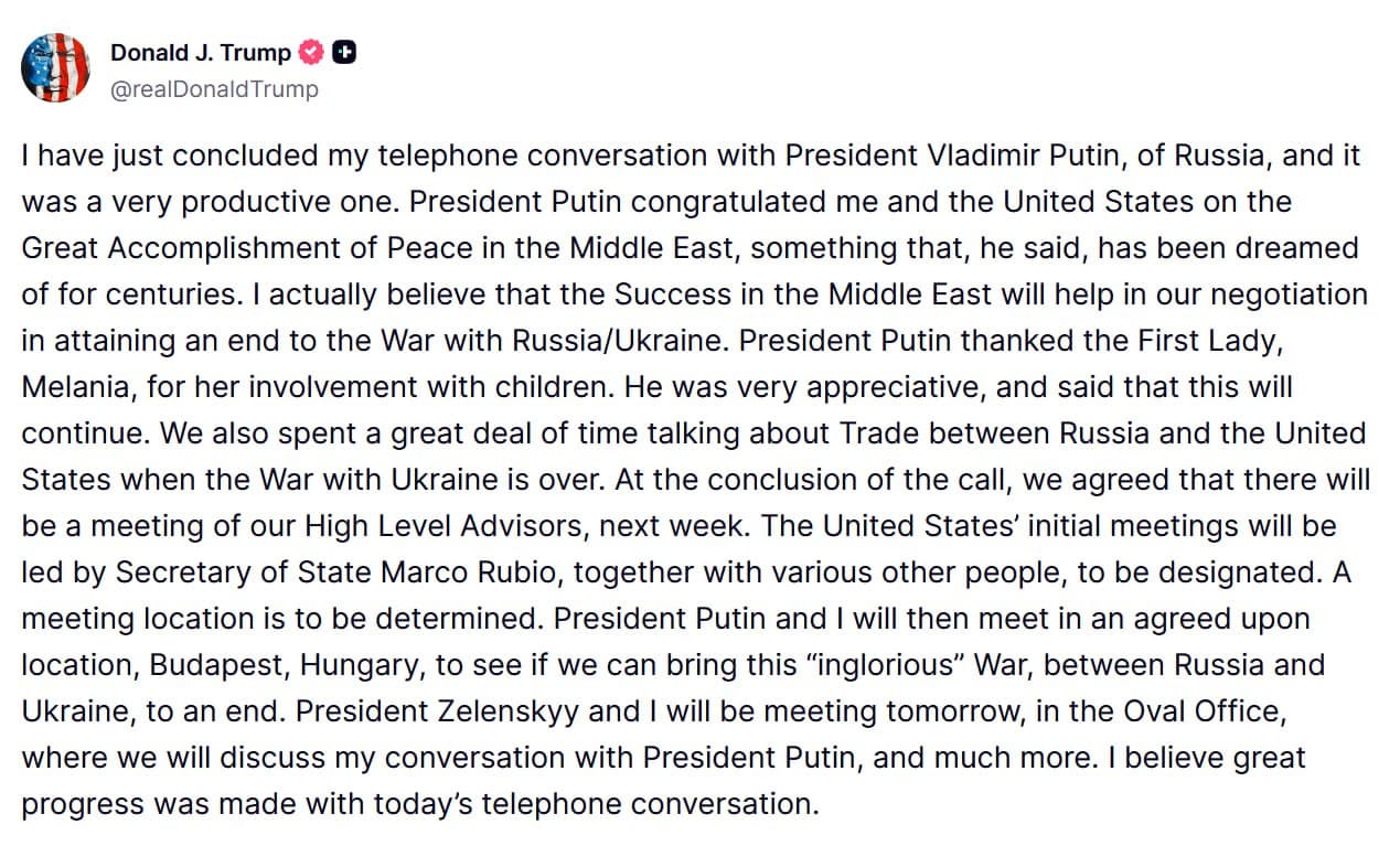 Featured image for: Trump concludes call with Putin, announces meetings next week Trump concludes call with Putin, announces meetings next week