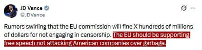 Featured image for: Vance: EU should support free speech, not attack American companies Vance: EU should support free speech, not attack American companies