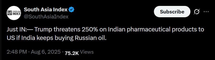 Trump Threatens 250% Tariffs on India, Risking U.S. Drug Supply Crisis