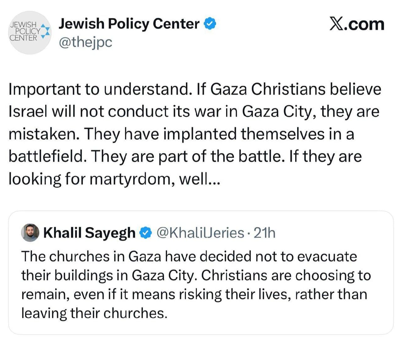 Featured image for: Jewish Policy Center Threatens Christian Palestinians in Gaza Churches Jewish Policy Center Threatens Christian Palestinians in Gaza Churches