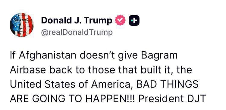 Featured image for: Trump threatens Afghanistan with 'BAD THINGS' over Bagram Airbase Trump threatens Afghanistan with 'BAD THINGS' over Bagram Airbase