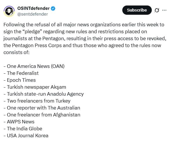 Featured image for: Pentagon Press Corps now includes OAN, The Federalist, and others after access revocation Pentagon Press Corps now includes OAN, The Federalist, and others after access revocation