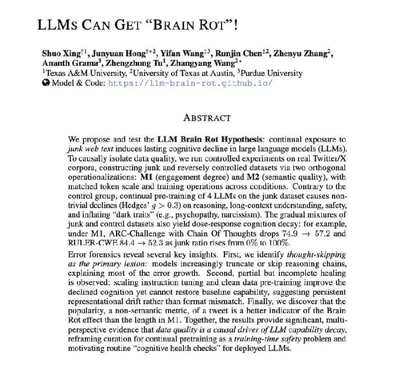Featured image for: Study shows large language models suffer cognitive decline from junk data Study shows large language models suffer cognitive decline from junk data