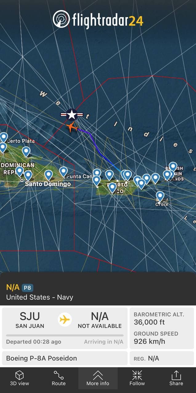 Featured image for: U.S. Navy P-8A Poseidon aircraft departs San Juan for surveillance mission U.S. Navy P-8A Poseidon aircraft departs San Juan for surveillance mission