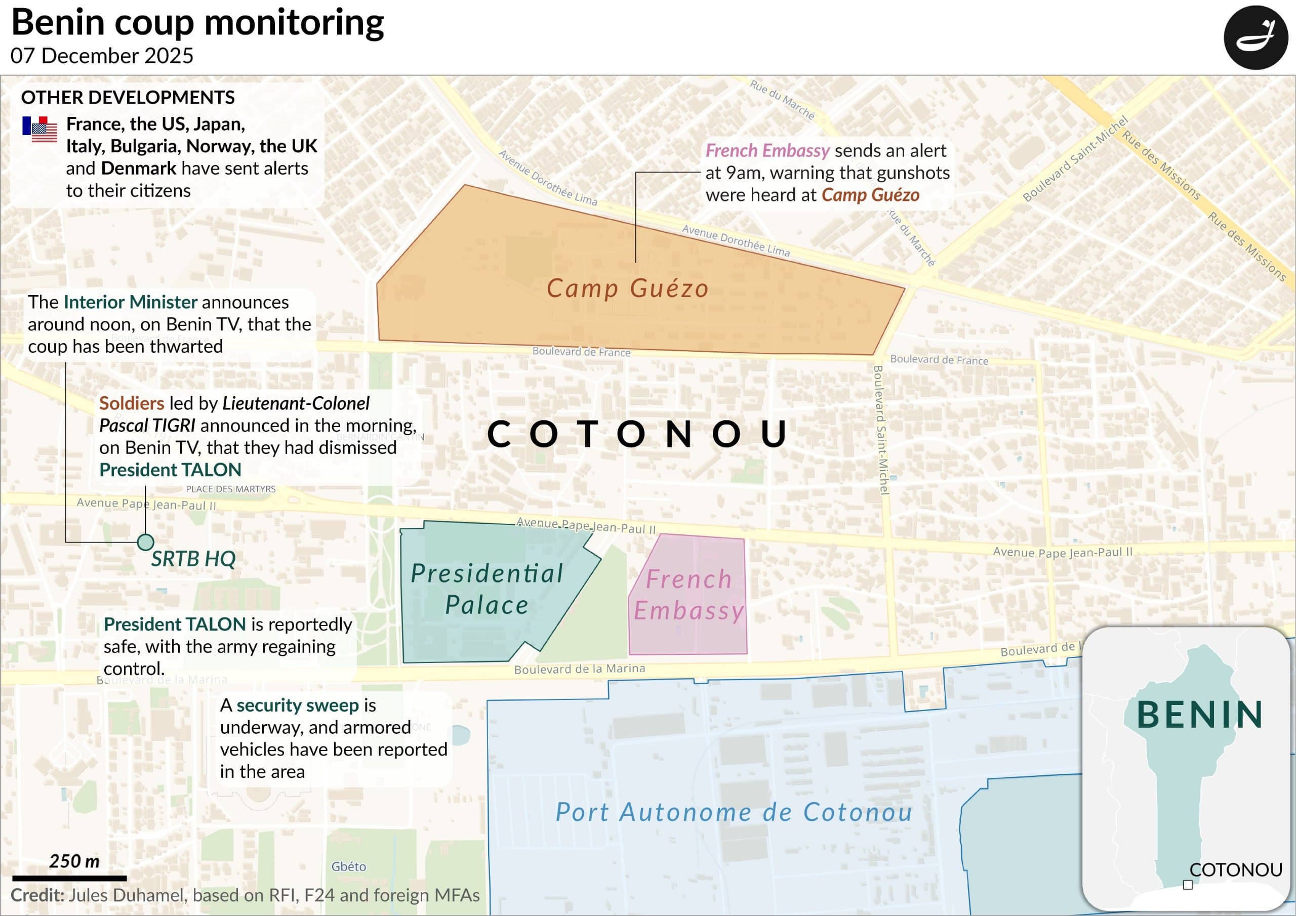 France, US, and other nations issue travel alerts for Benin coup
