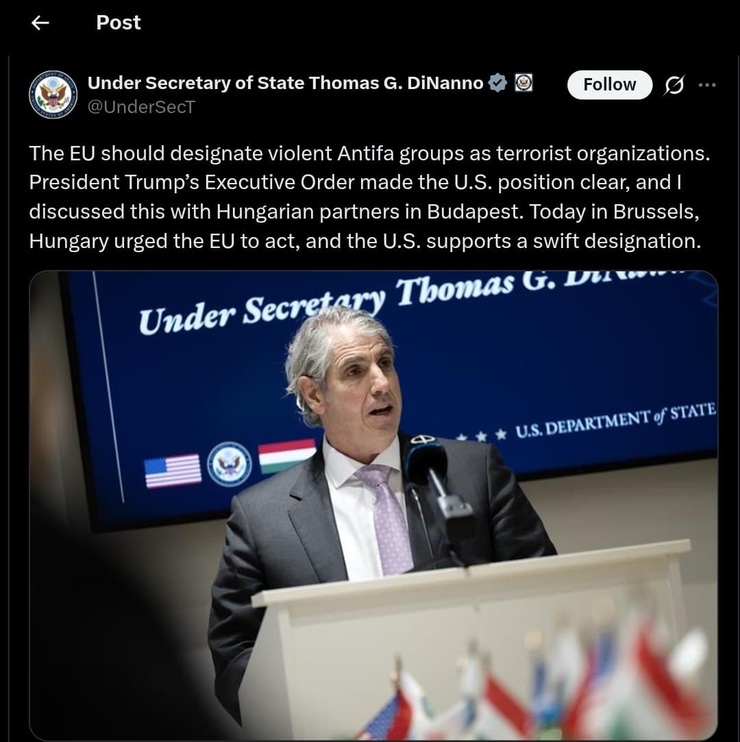 Under Secretary DiNanno urges EU to designate Antifa as terrorist groups