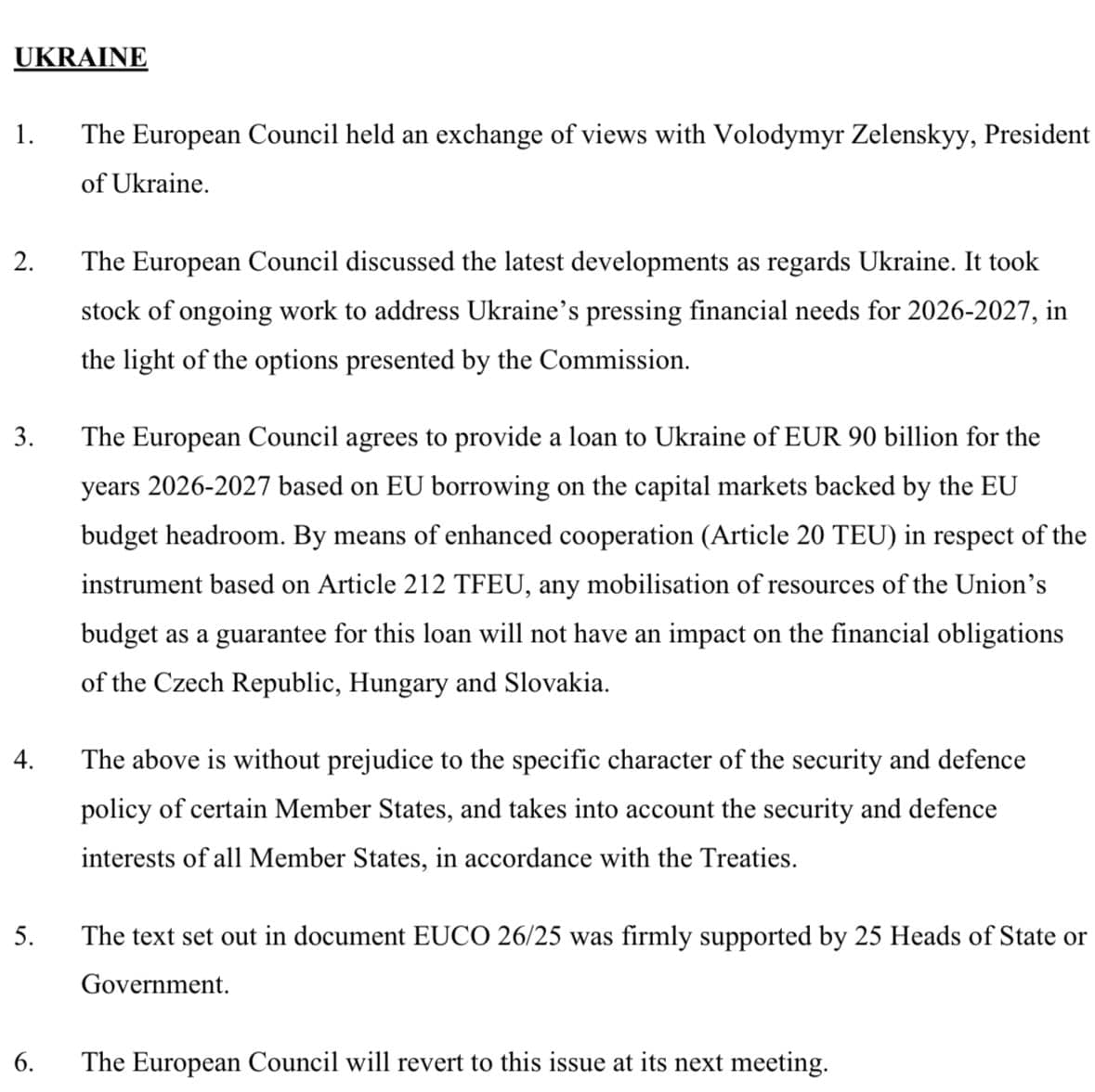 European Council grants 90 billion Euro loan to Ukraine at 0% interest