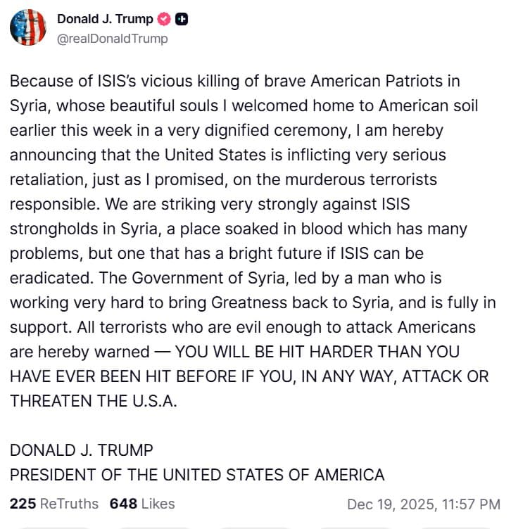 Trump announces serious retaliation against ISIS in Syria