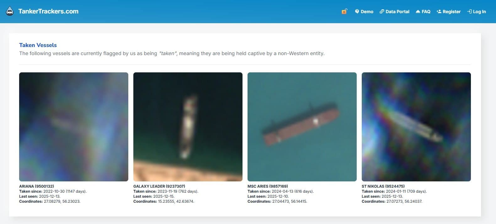 Tanker Trackers provides location updates on vessels held by Iranians and Houthis