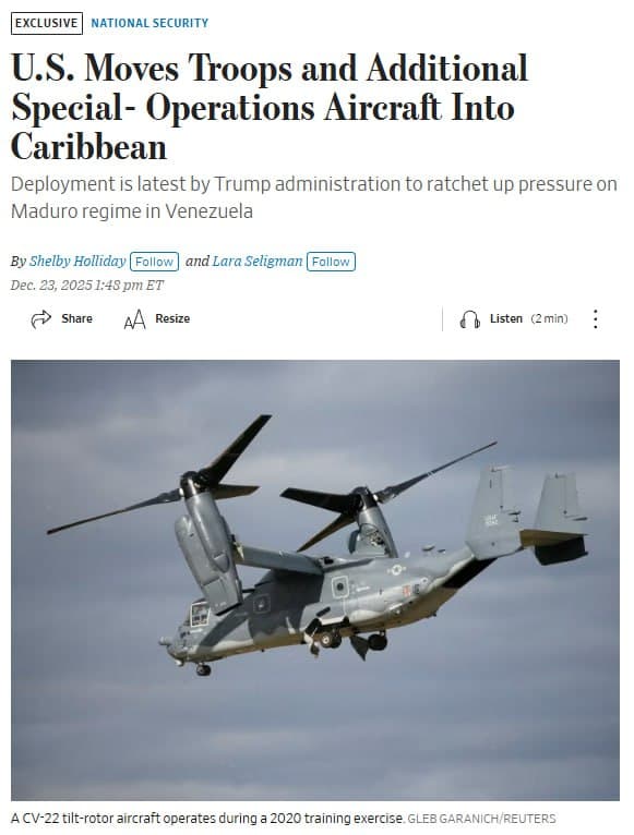 U.S. deploys special-operations aircraft and cargo planes to Caribbean