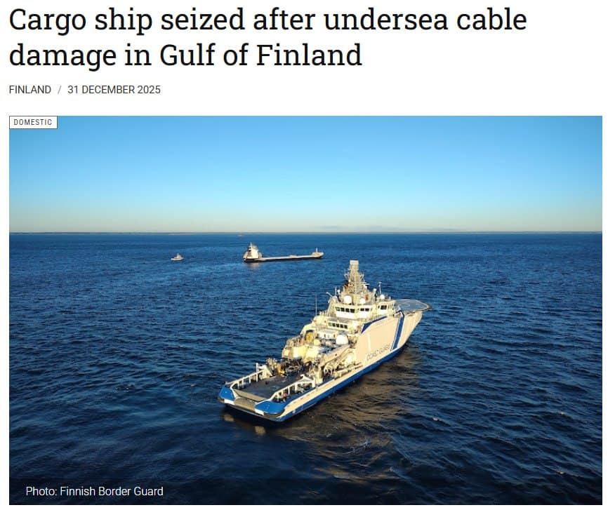 Finnish authorities seize cargo ship Fitburg for suspected telecom cable damage