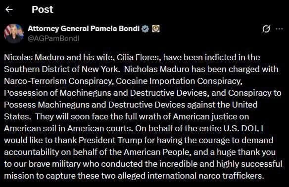 Nicolas Maduro and Cilia Flores indicted in Southern District of New York