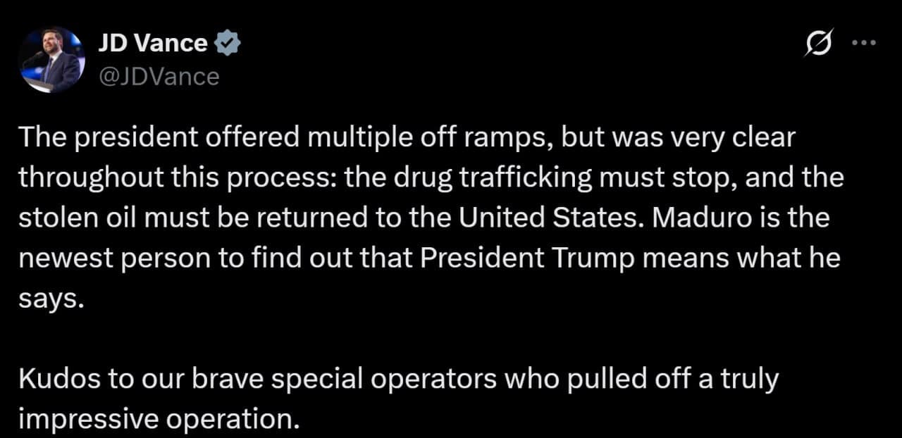Vice President JD Vance: Drug trafficking must stop, stolen oil returned