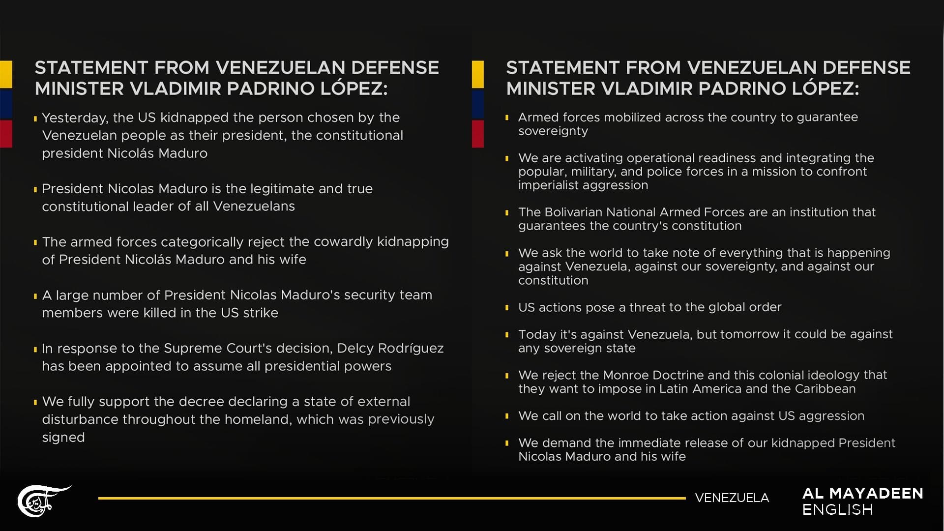 Venezuelan Defense Minister says forces ready to defend against US invasion