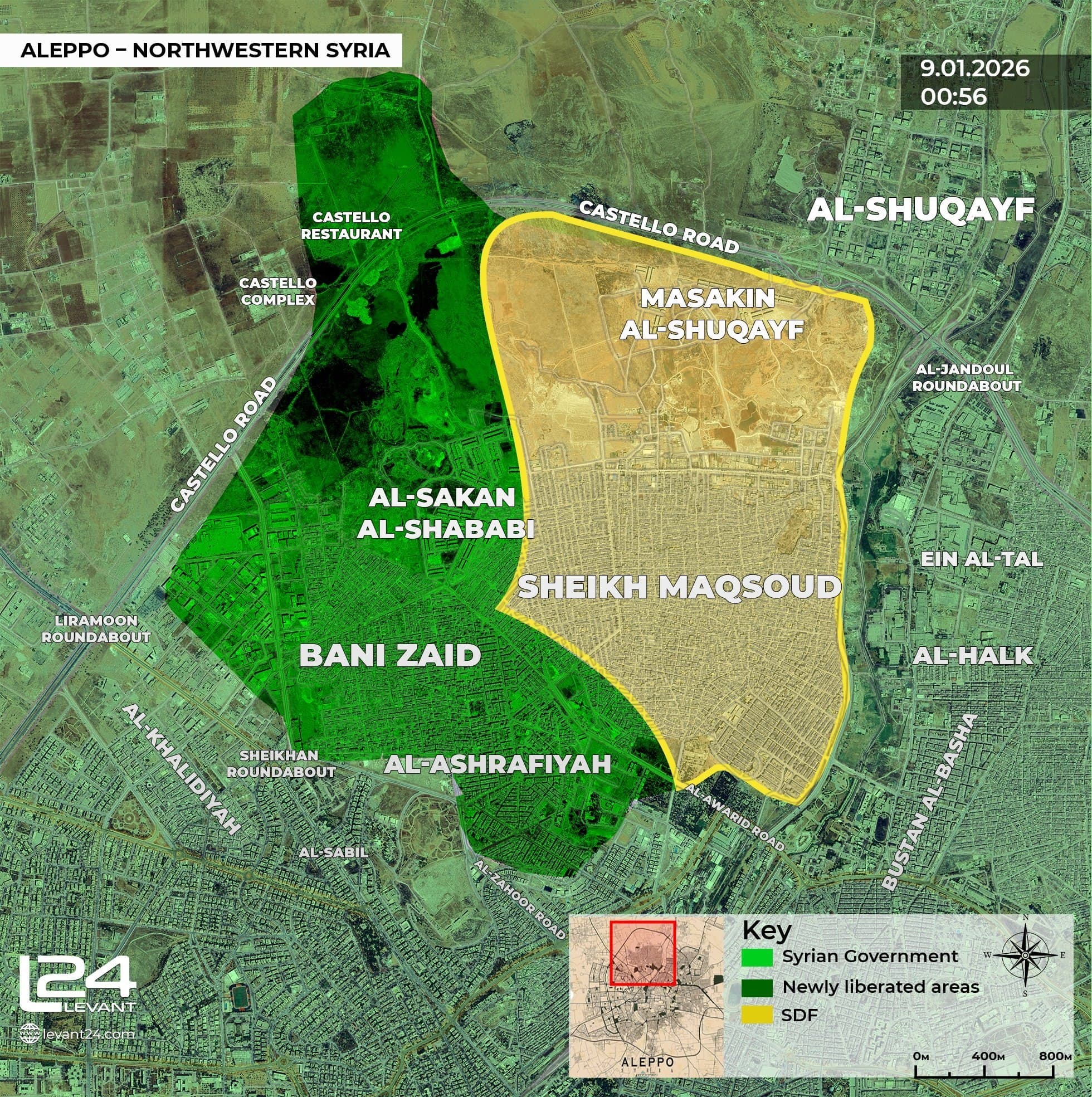 Government forces advance and secure areas in SDF-controlled Aleppo