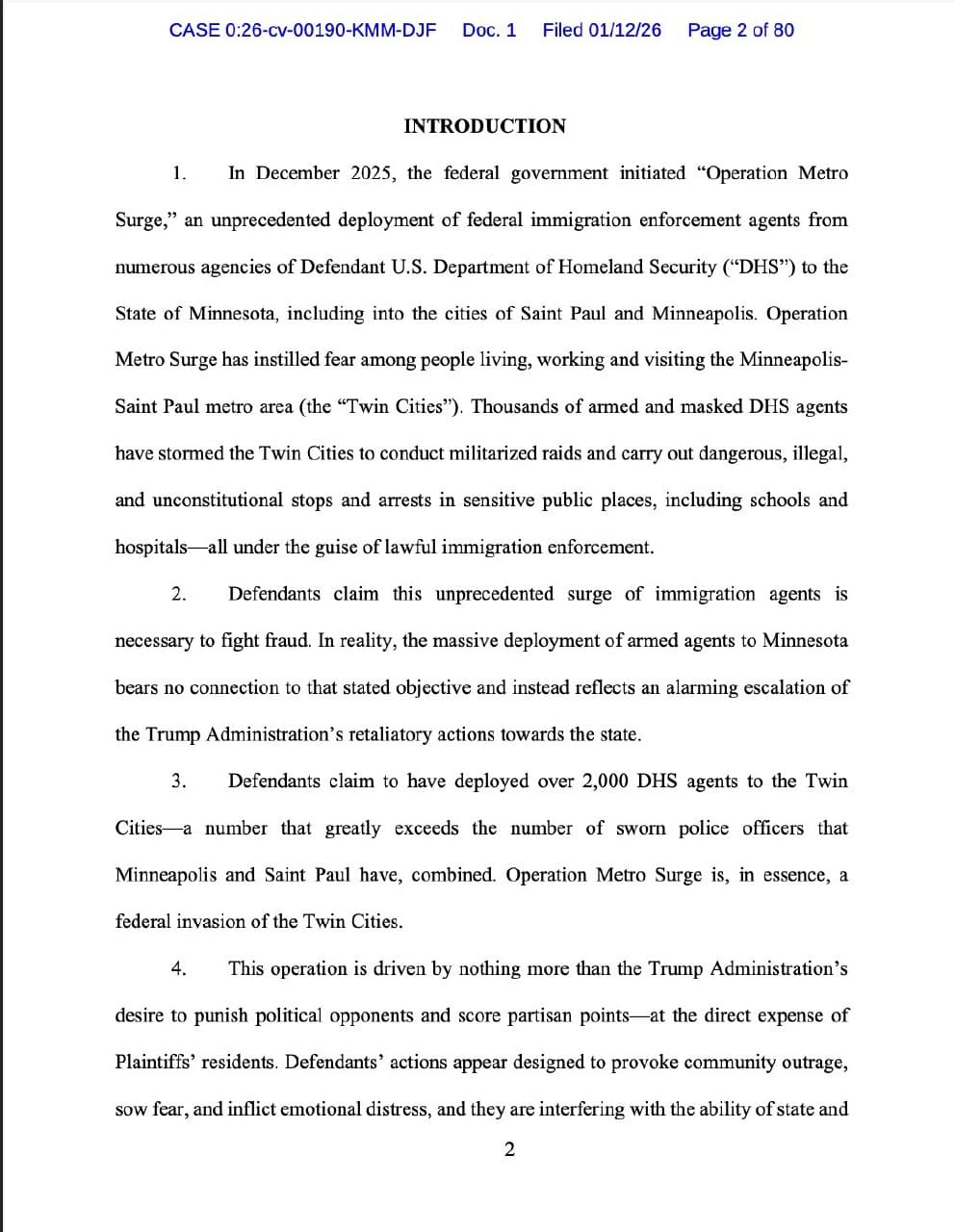 Minnesota sues Trump administration over immigration operations