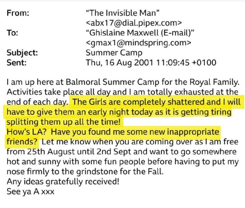 Prince Andrew allegedly asked Ghislaine Maxwell about new friends to traffic children