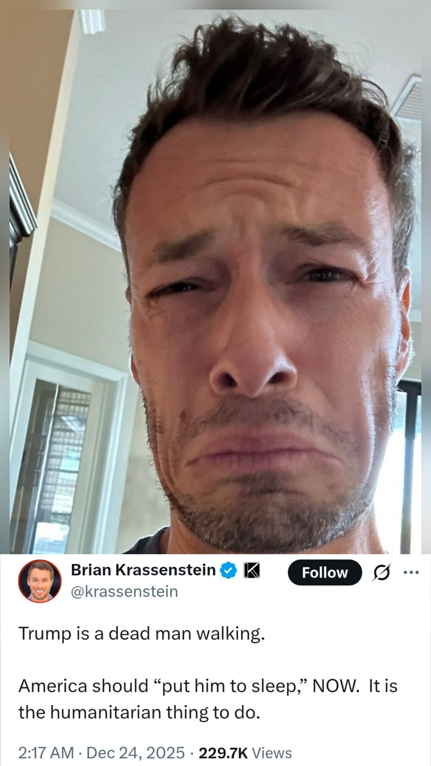 Brian Krassenstein accused of calling for Trump's assassination on Christmas Eve