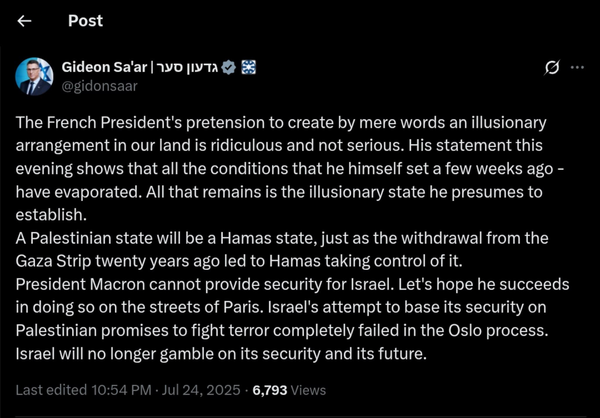 Featured image for: Israeli Foreign Minister Slams Macron's Palestinian State Plan as Illusory and Risky Israeli Foreign Minister Slams Macron's Palestinian State Plan as Illusory and Risky