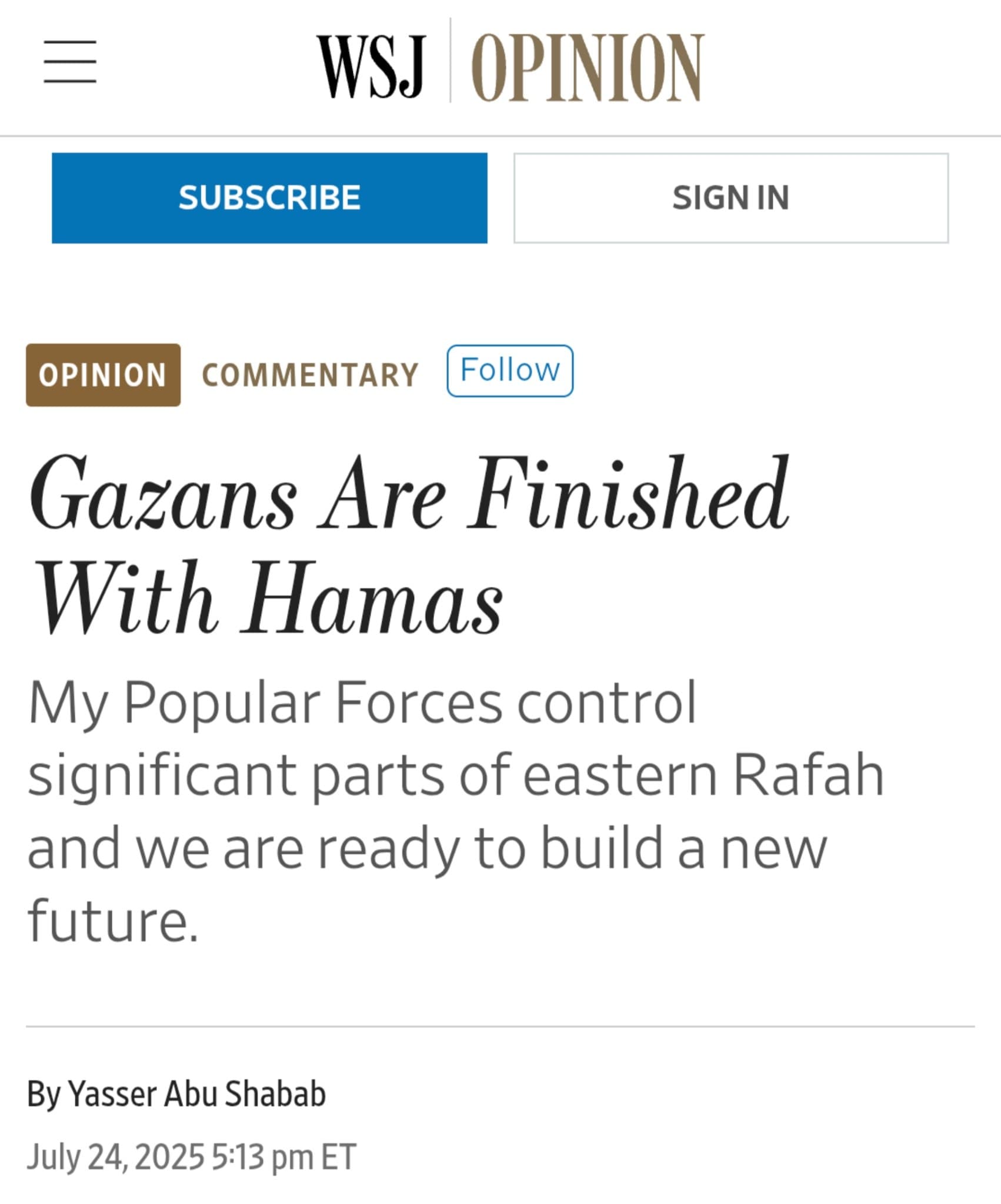 Featured image for: Rafah Militia Leader Advocates for Aid and Governance to Transform Gaza’s Future Rafah Militia Leader Advocates for Aid and Governance to Transform Gaza’s Future