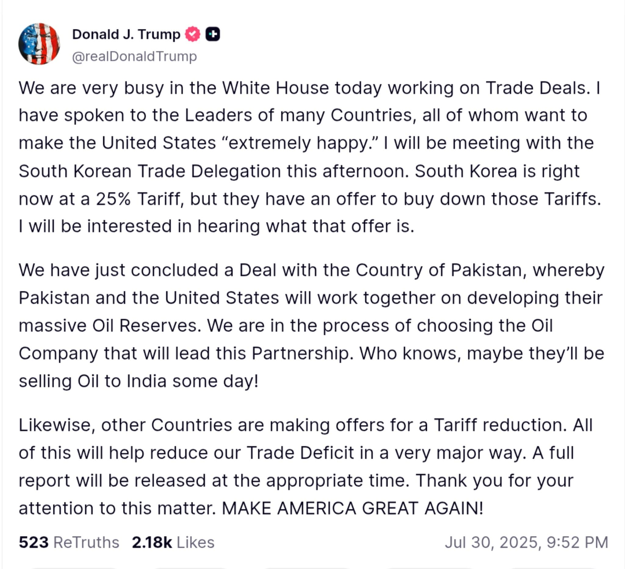 Featured image for: Trump Secures Landmark Oil Deal with Pakistan, Eyes Future Sales to India Trump Secures Landmark Oil Deal with Pakistan, Eyes Future Sales to India
