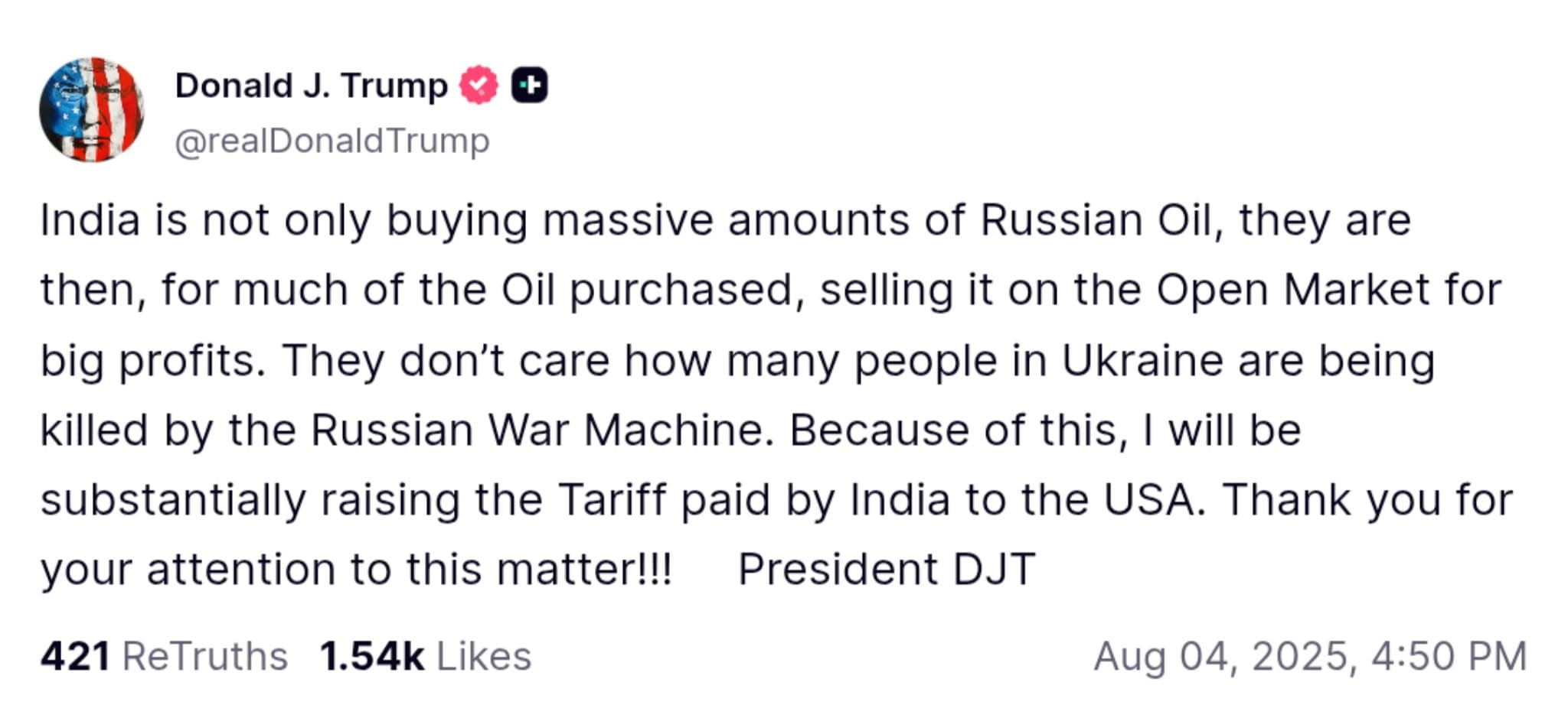 Featured image for: Trump Targets India with Tariff Hike over Russian Oil Profits Amid Ukraine Crisis Trump Targets India with Tariff Hike over Russian Oil Profits Amid Ukraine Crisis