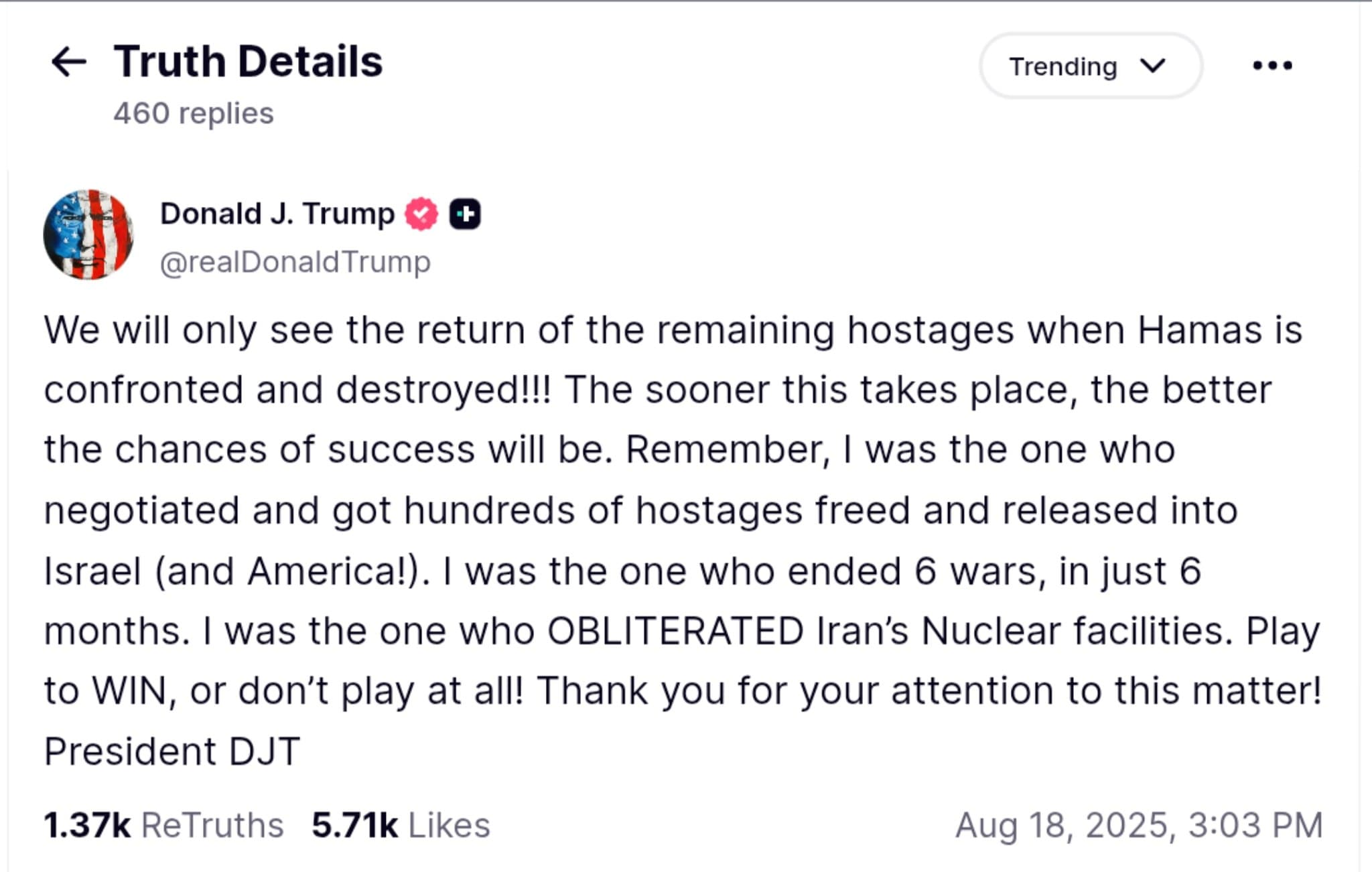 Featured image for: Trump Demands Destruction of Hamas as Key to Securing Hostage Releases Trump Demands Destruction of Hamas as Key to Securing Hostage Releases