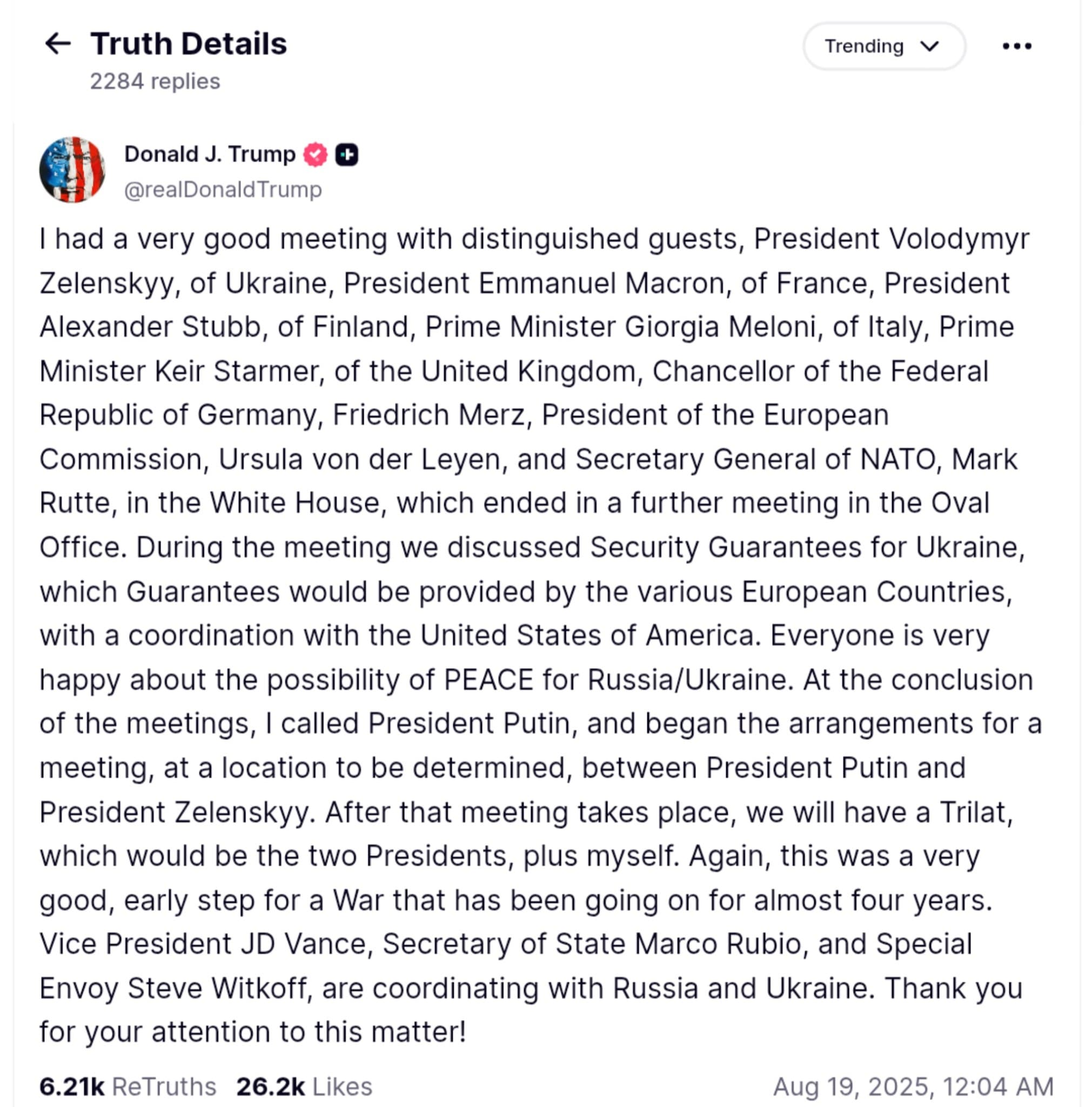 Breaking: Trump Confirms Meeting with Putin to Discuss Zelensky Talks