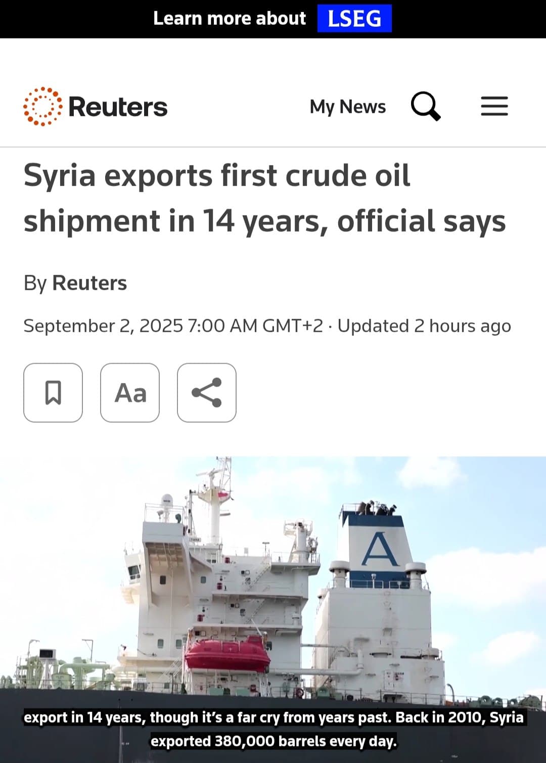 Featured image for: Syria Marks Historic Oil Export: 600,000 Barrels Shipped from Tartus Syria Marks Historic Oil Export: 600,000 Barrels Shipped from Tartus