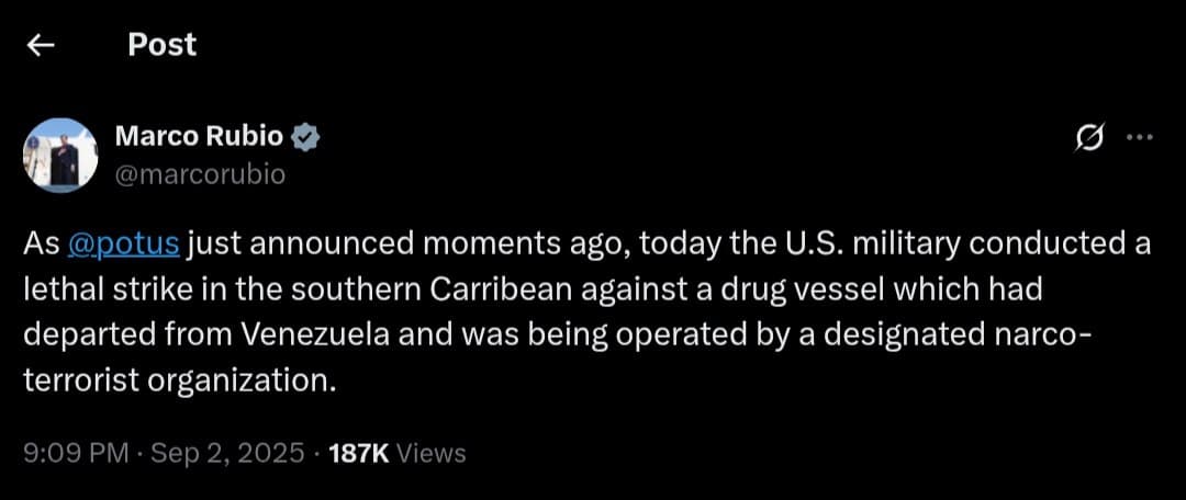 U.S. Military Strikes Venezuelan Drug Vessel in Caribbean Operation