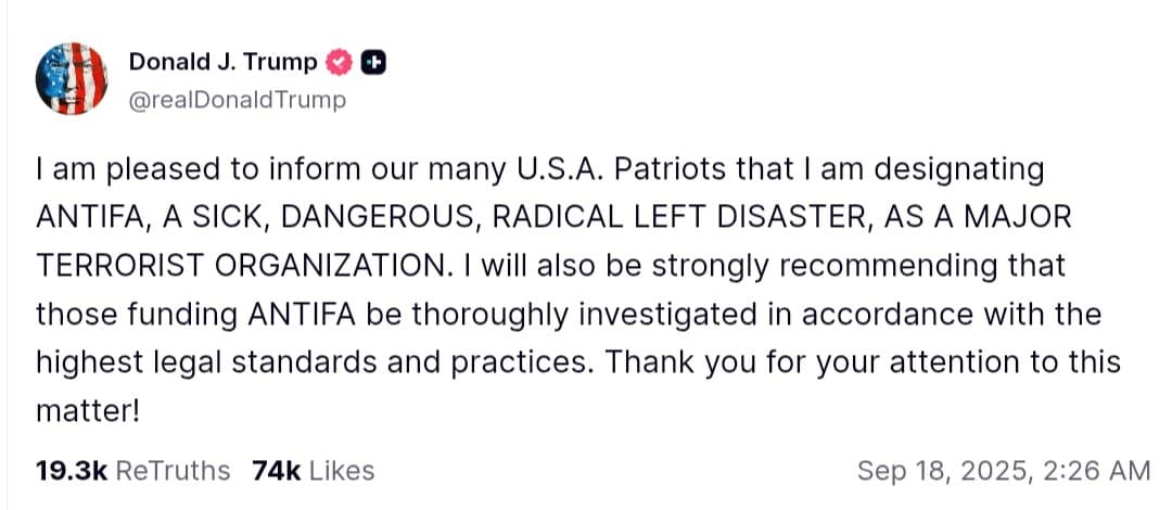 Featured image for: Trump designates ANTIFA as a major terrorist organization Trump designates ANTIFA as a major terrorist organization