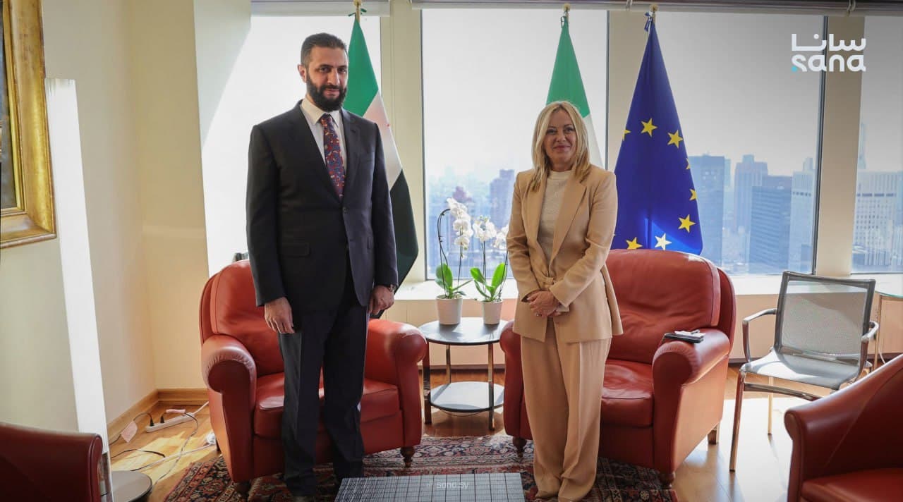 Syrian Interim President Ahmed al-Sharaa meets Italian Prime Minister Giorgia Meloni