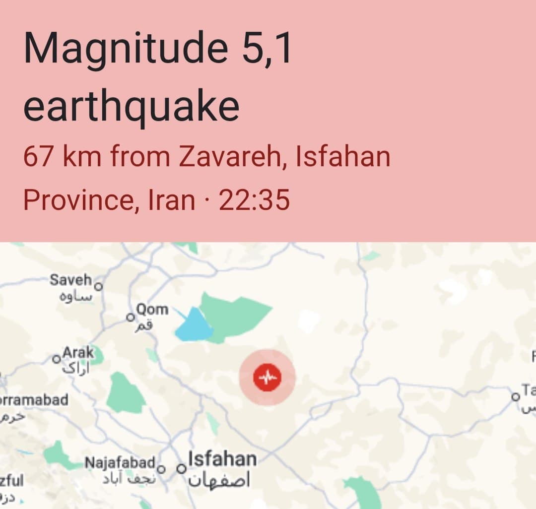 Featured image for: 5.1 magnitude earthquake strikes 67km from Zavareh, Iran 5.1 magnitude earthquake strikes 67km from Zavareh, Iran