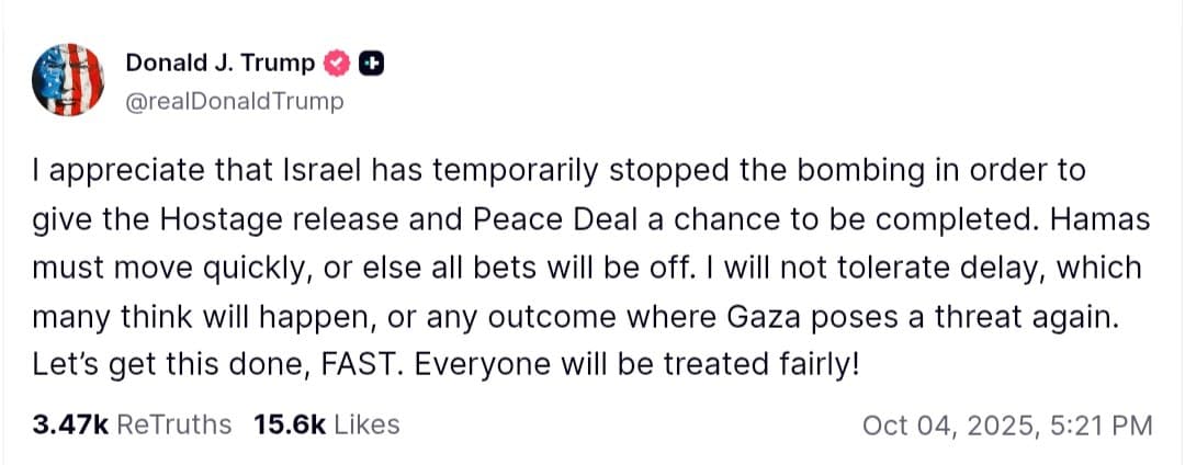 Featured image for: Trump praises Israel's pause in bombing for hostage release and peace deal Trump praises Israel's pause in bombing for hostage release and peace deal