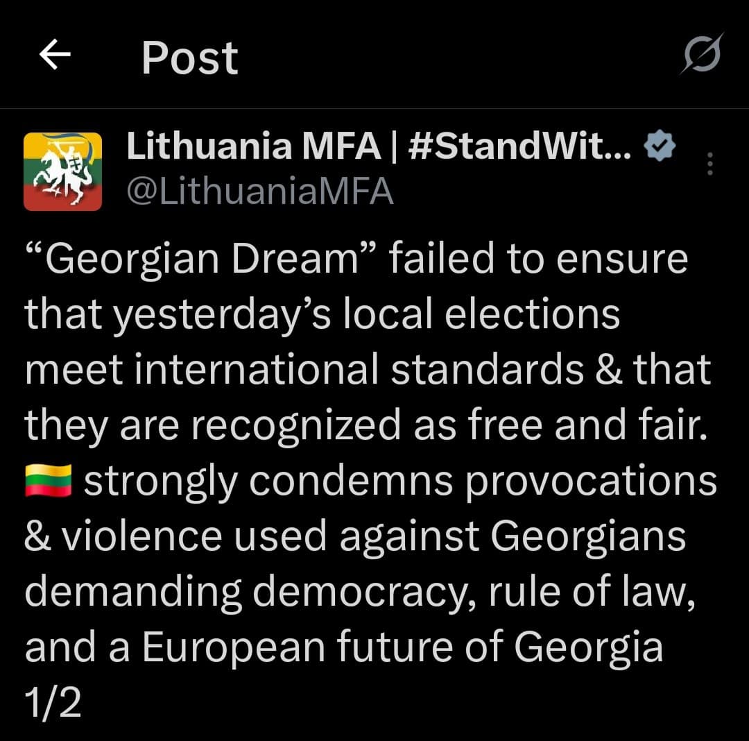 Featured image for: Lithuanian Foreign Ministry condemns Georgia's local elections as unfair Lithuanian Foreign Ministry condemns Georgia's local elections as unfair