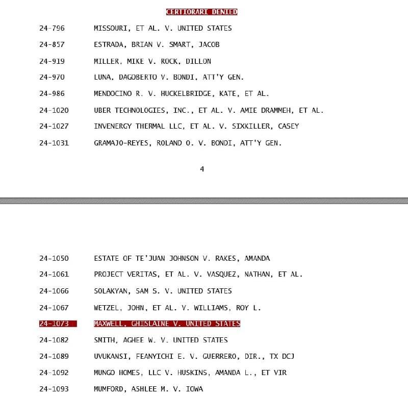 U.S. Supreme Court Rejects Ghislaine Maxwell's Appeal of Conviction