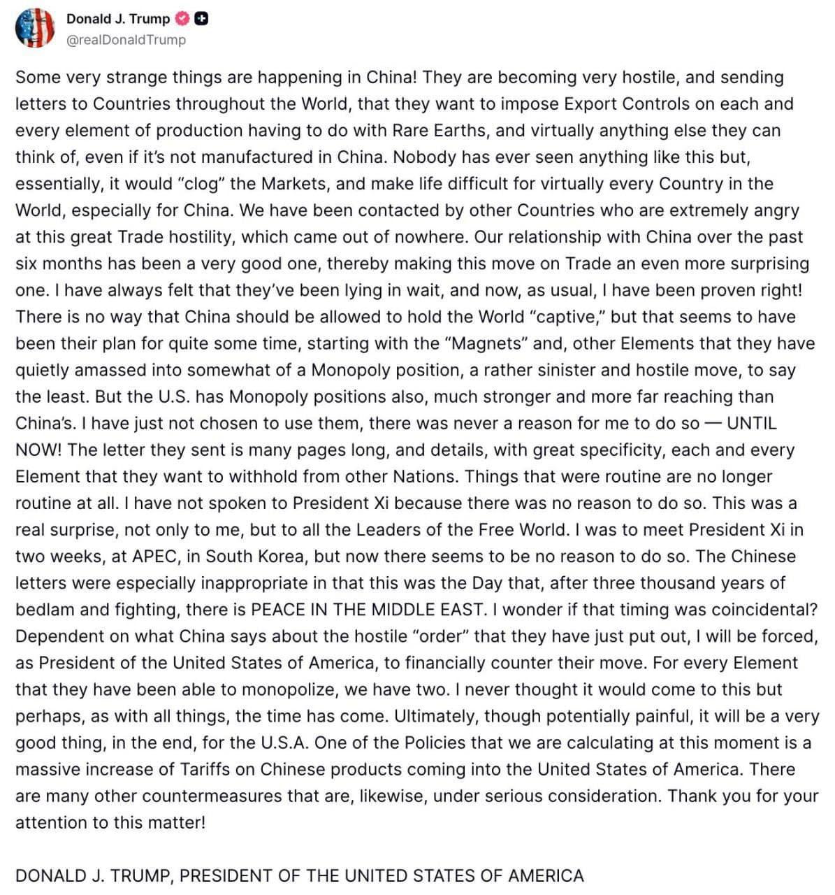 Featured image for: Trump Threatens Tariffs After China's Rare Earth Export Curbs Trump Threatens Tariffs After China's Rare Earth Export Curbs