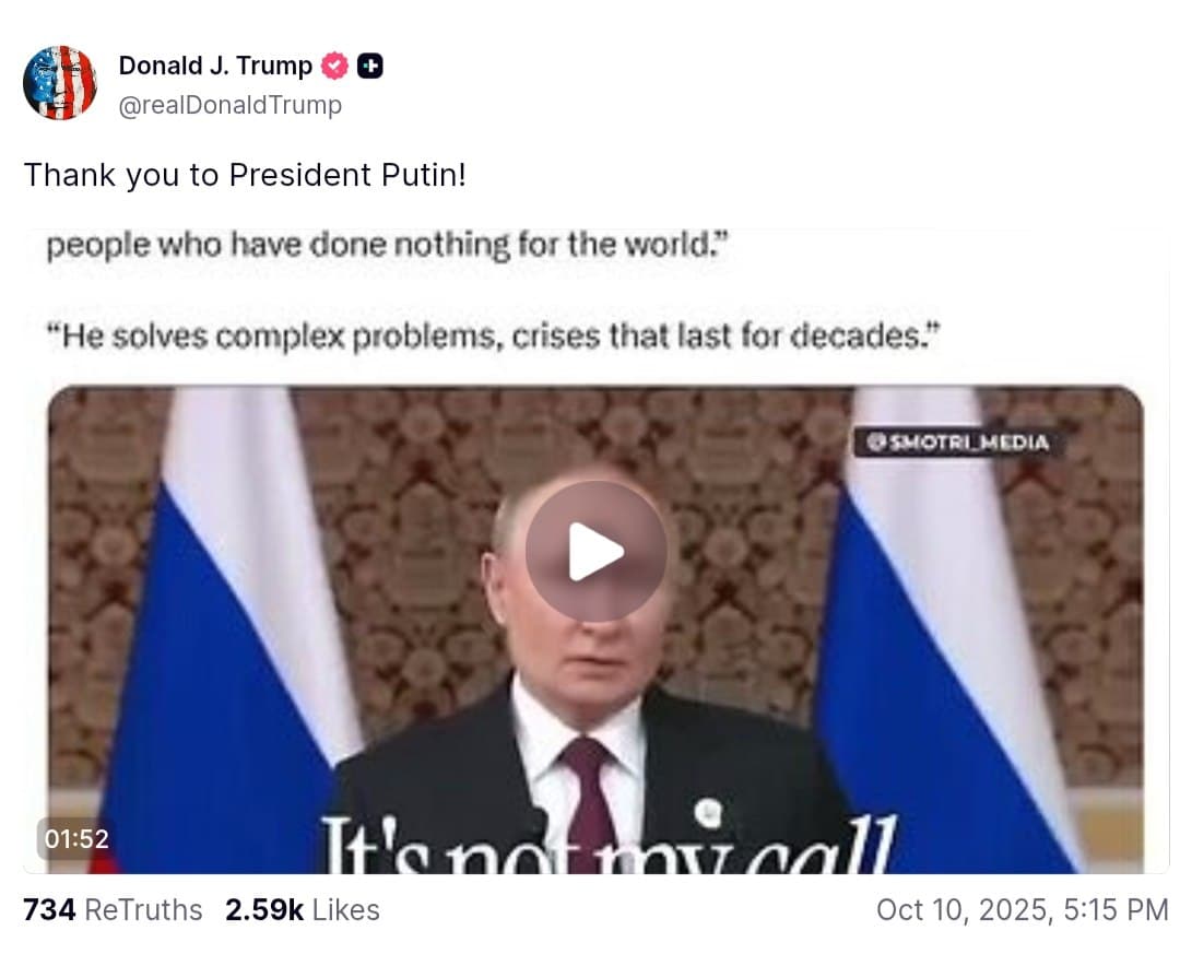 Featured image for: Trump thanks Putin for Nobel Peace Prize remarks Trump thanks Putin for Nobel Peace Prize remarks