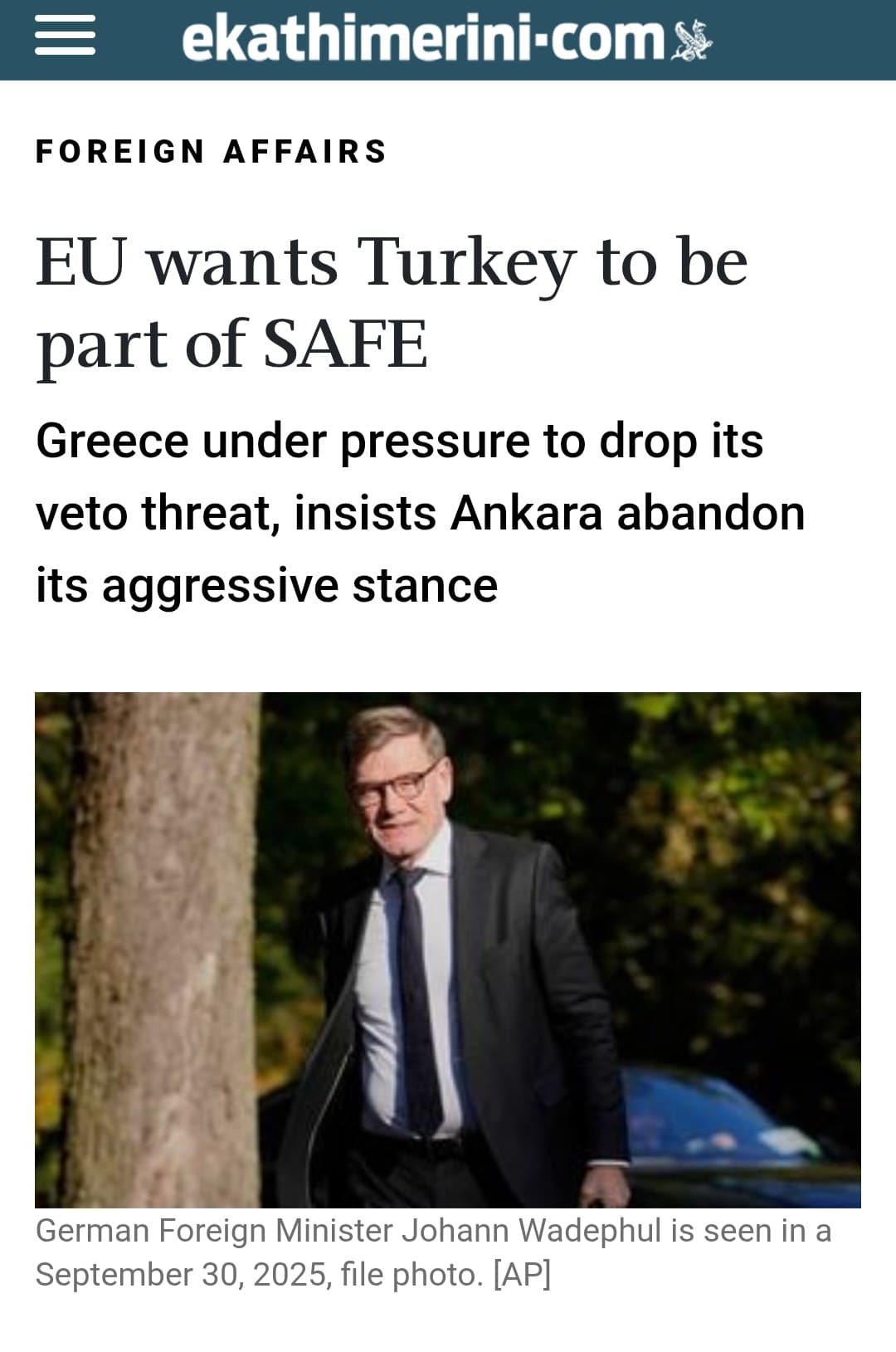 Featured image for: EU Urges Greece to Lift Veto on Türkiye's €150B SAFE Defense Program EU Urges Greece to Lift Veto on Türkiye's €150B SAFE Defense Program