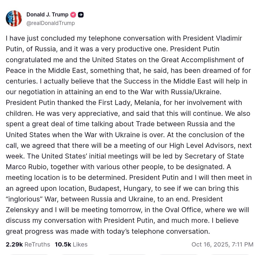 Featured image for: Trump plans meeting with Putin in Budapest after U.S.-Russia summit Trump plans meeting with Putin in Budapest after U.S.-Russia summit