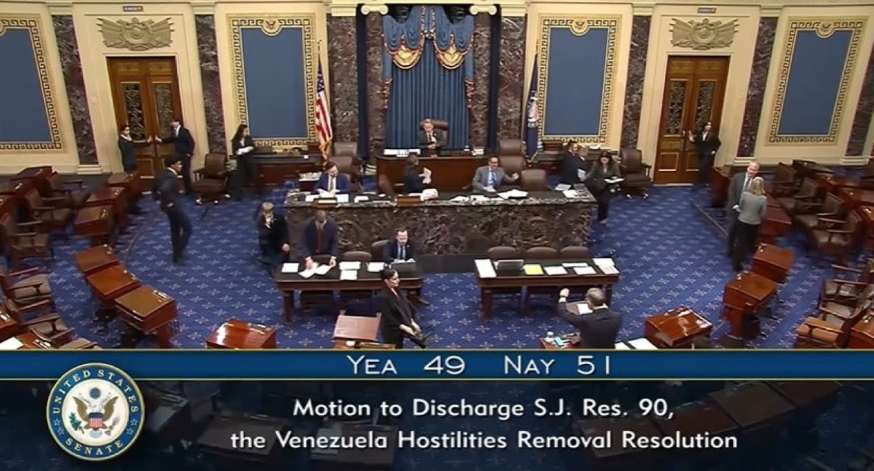 Featured image for: Senate narrowly rejects military action proposal against Venezuela, 49-51 Senate narrowly rejects military action proposal against Venezuela, 49-51