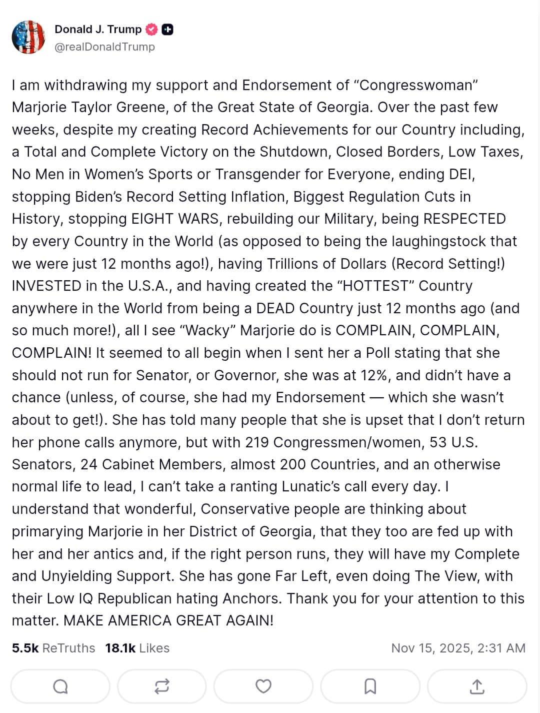 Featured image for: Trump withdraws endorsement of Rep. Marjorie Taylor Greene, backs challenger Trump withdraws endorsement of Rep. Marjorie Taylor Greene, backs challenger