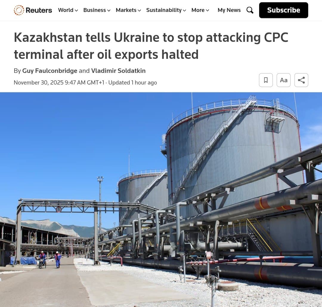 Featured image for: Kazakhstan urges Ukraine to stop drone strikes on key oil terminal Kazakhstan urges Ukraine to stop drone strikes on key oil terminal