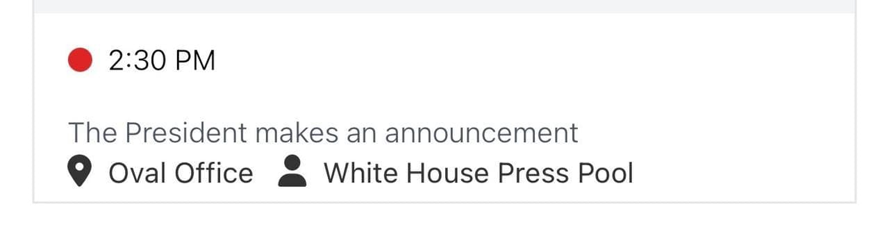 US President Donald Trump to make announcement at 2:30 PM Wednesday