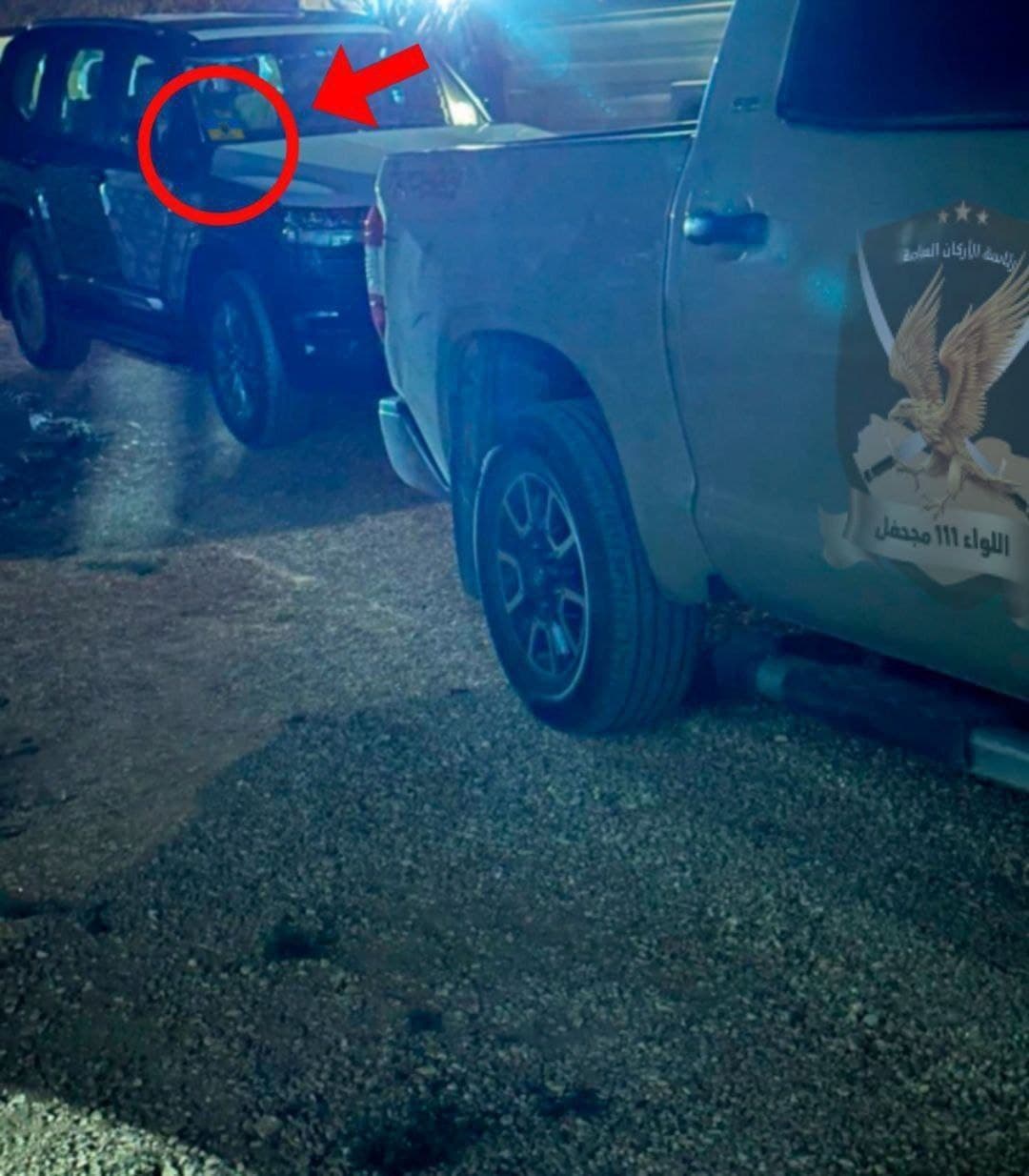 Andriy Bayuk's vehicle parked outside Prime Minister Dbeibah's residency