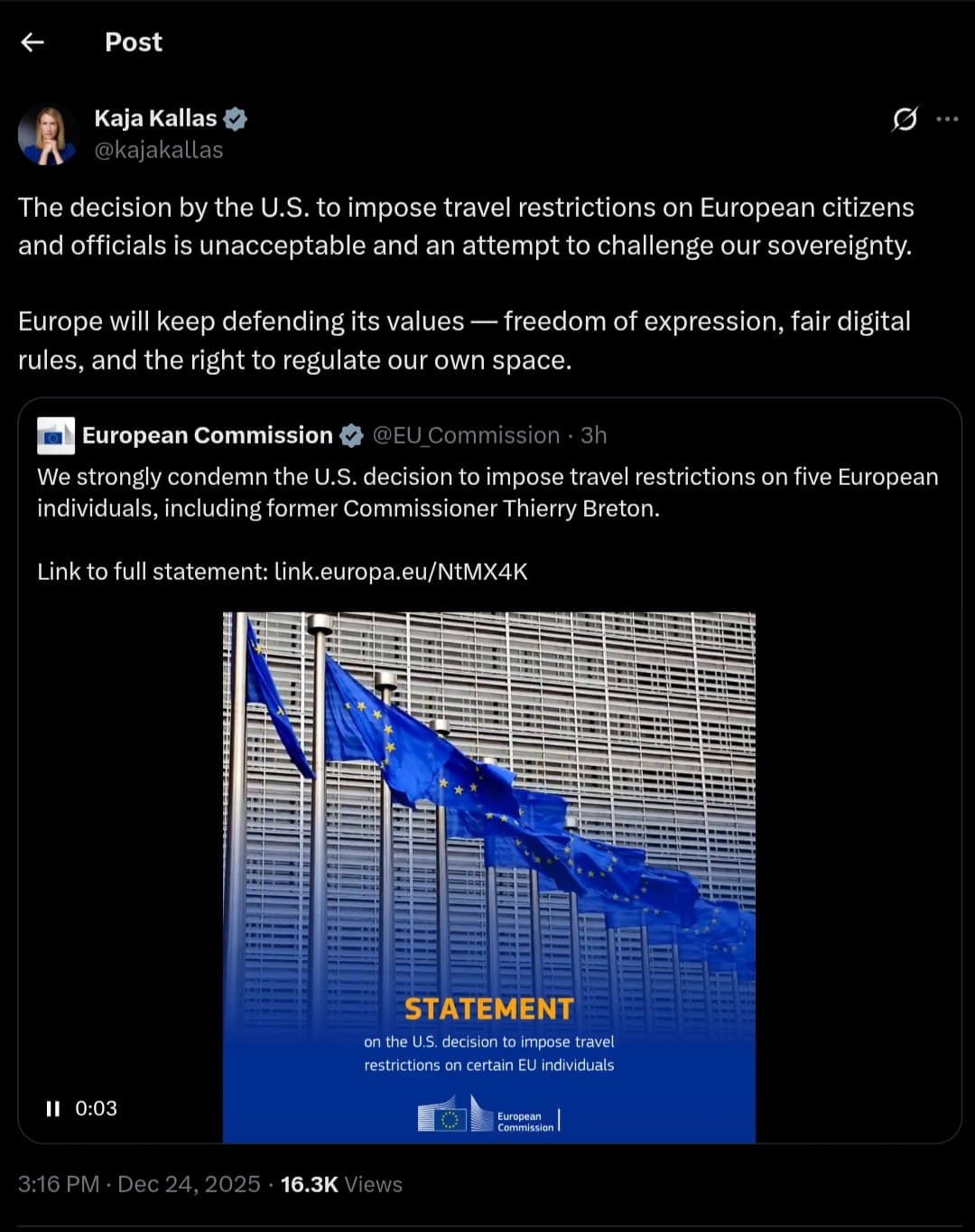 EU Foreign Policy Chief calls U.S. travel restrictions unacceptable